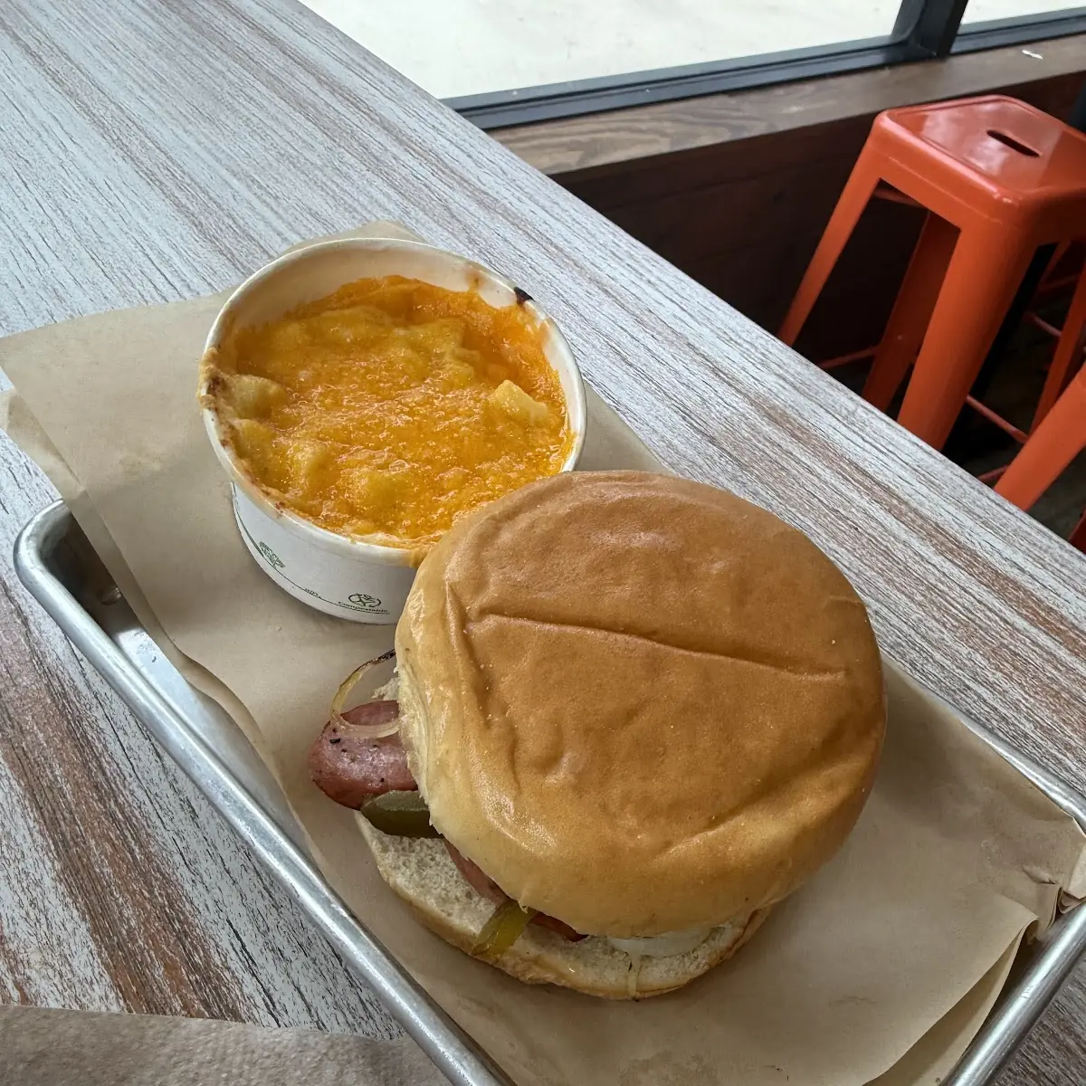 Sausage Sandwich and Mac & Cheese