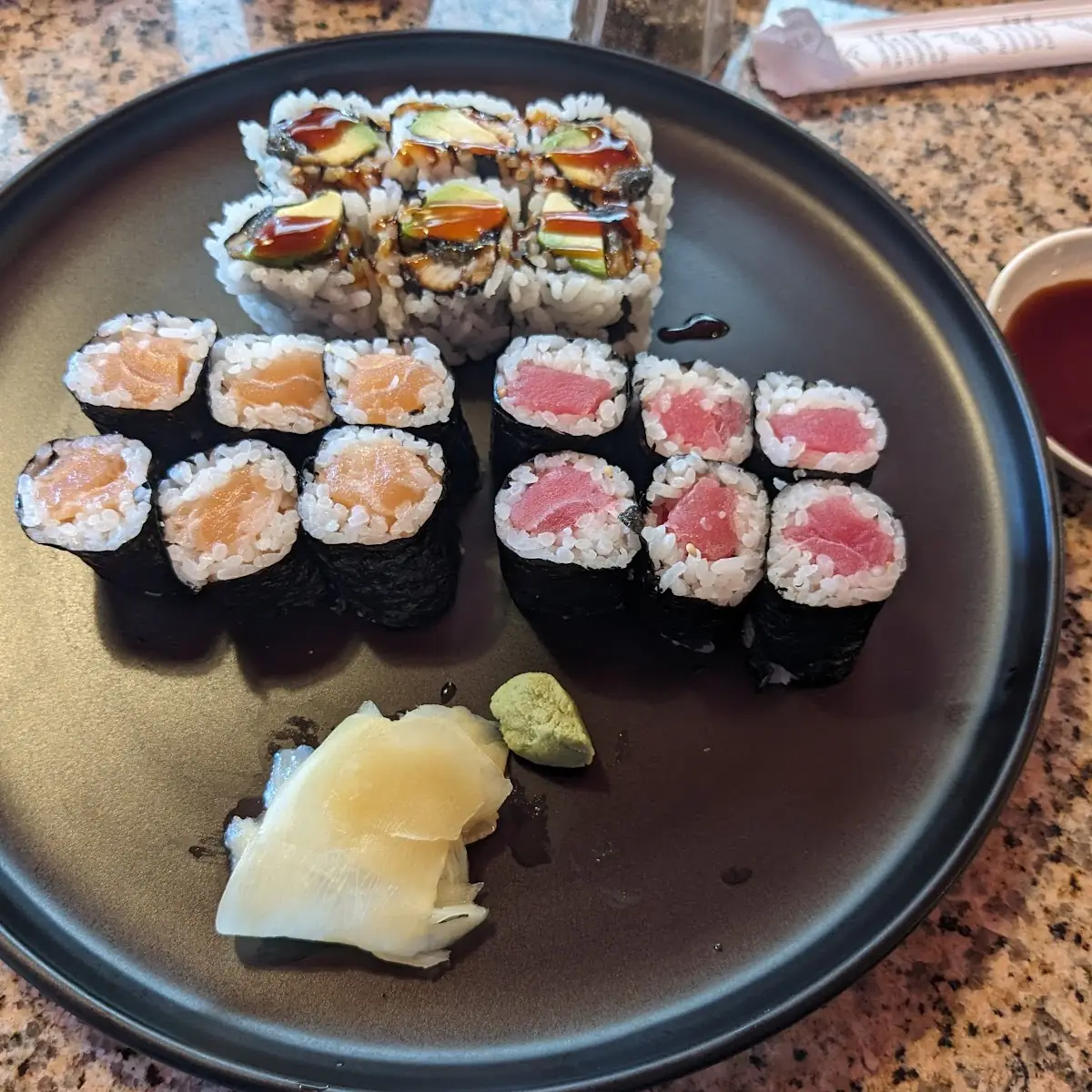 Tuna Roll Salmon Roll and Unagi Roll