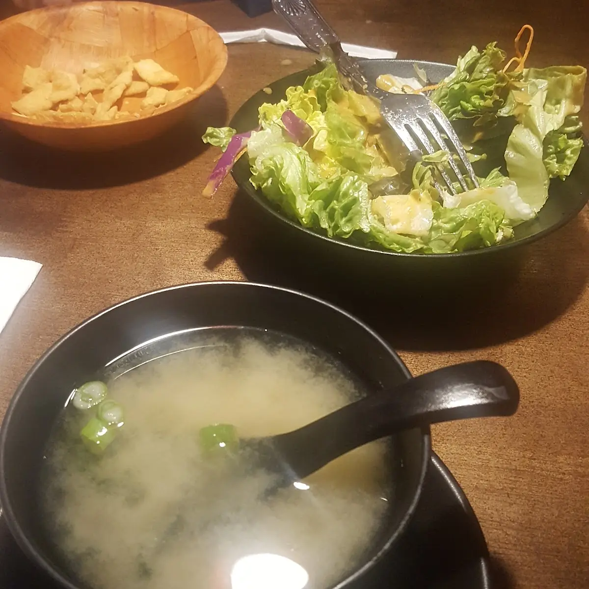 Miso Soup Salad Fried Wonton