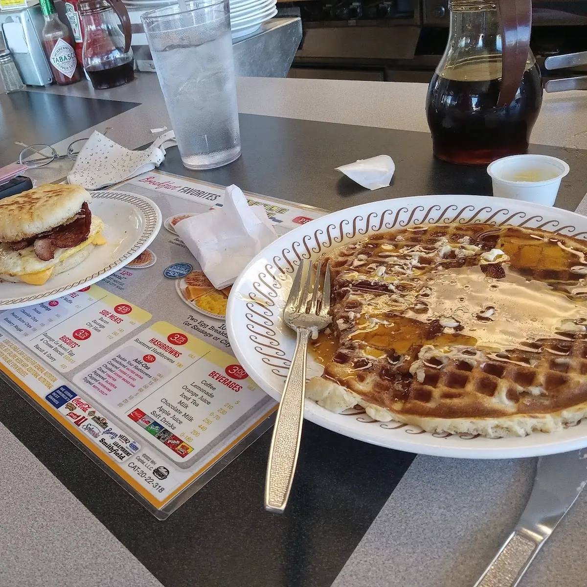 Waffle and Bacon Egg Cheese Biscuit