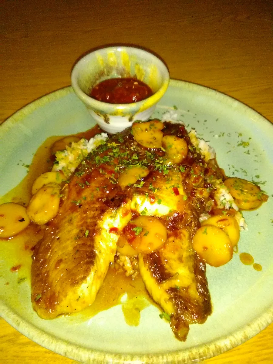 Grilled Fish with Water Chestnuts and Siracha Chili Paste