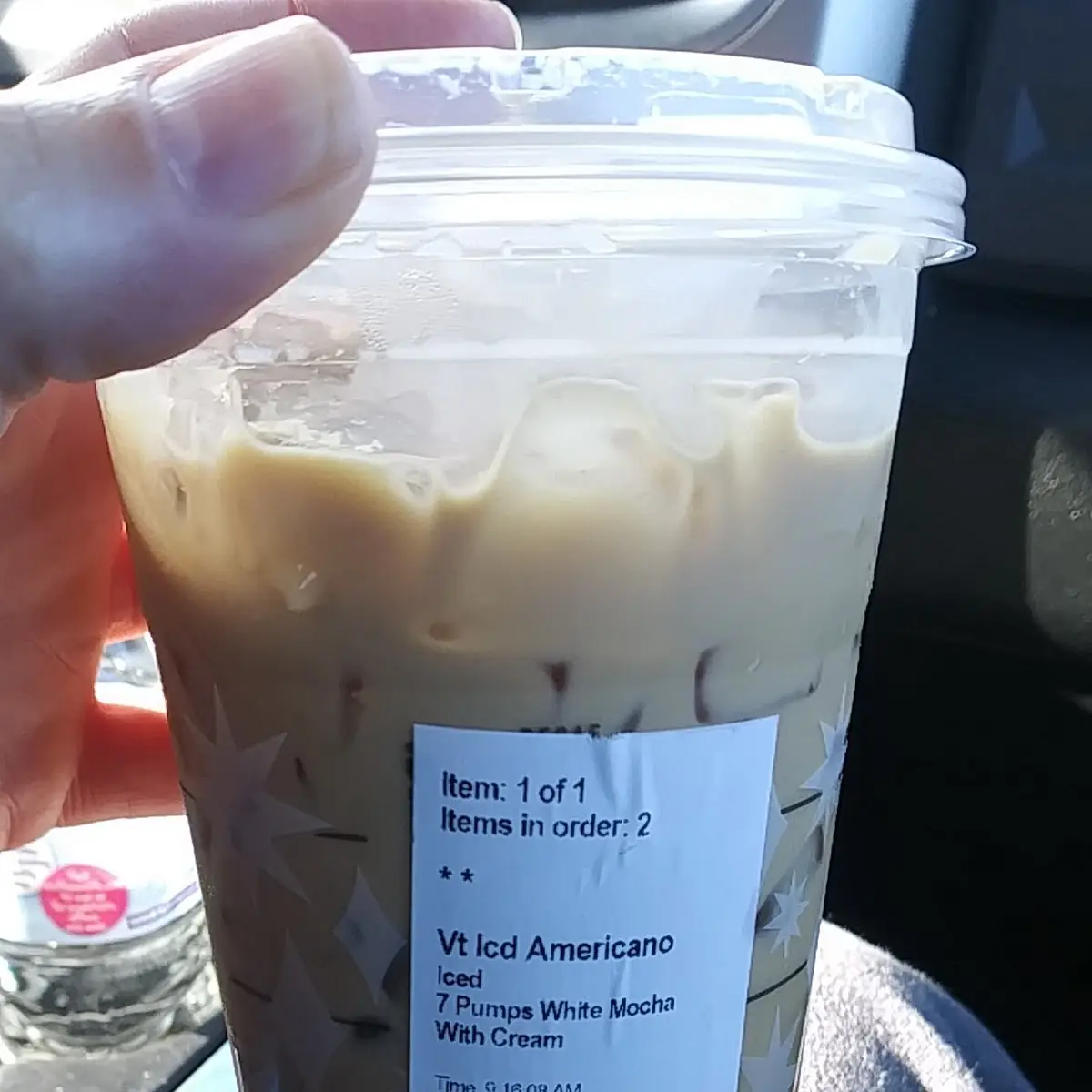 Iced Americano Coffee with White Mocha and Heavy Cream