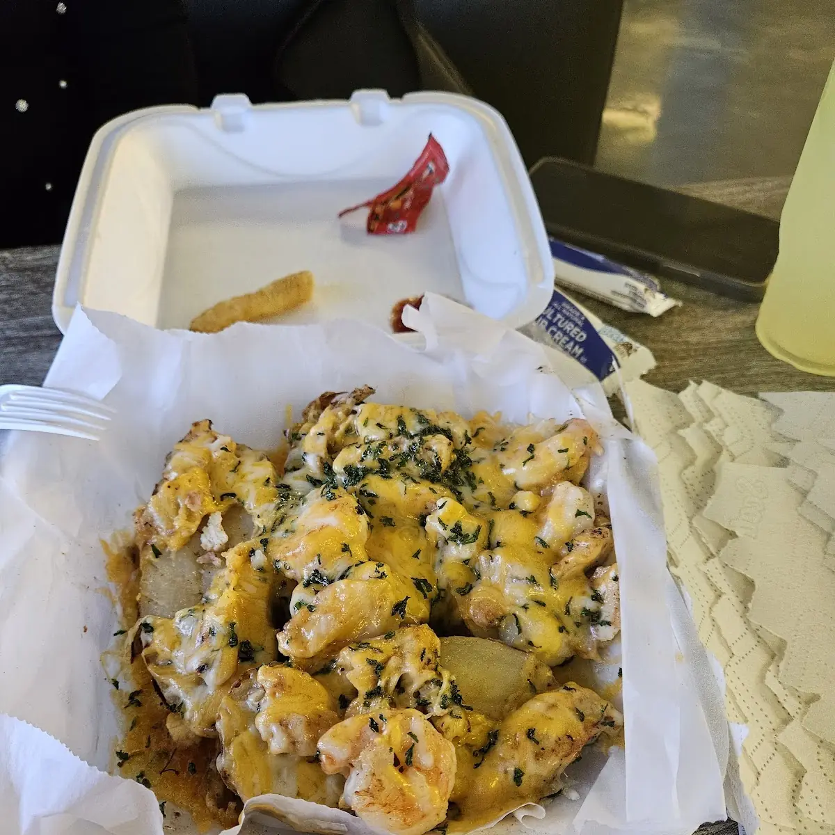 Shrimp Chicken Broccoli and Cheese Potato