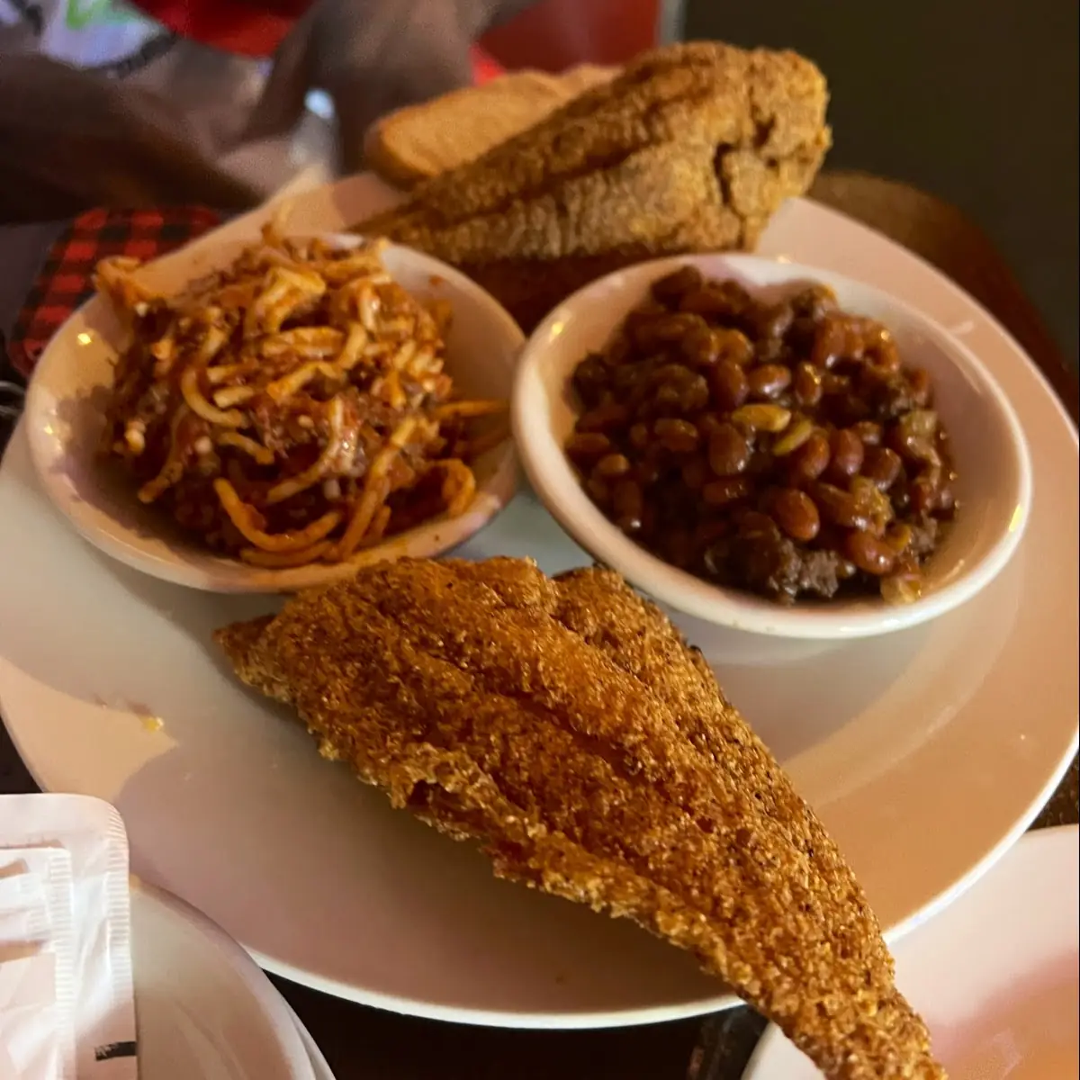 Catfish Baked Beans Spaghetti