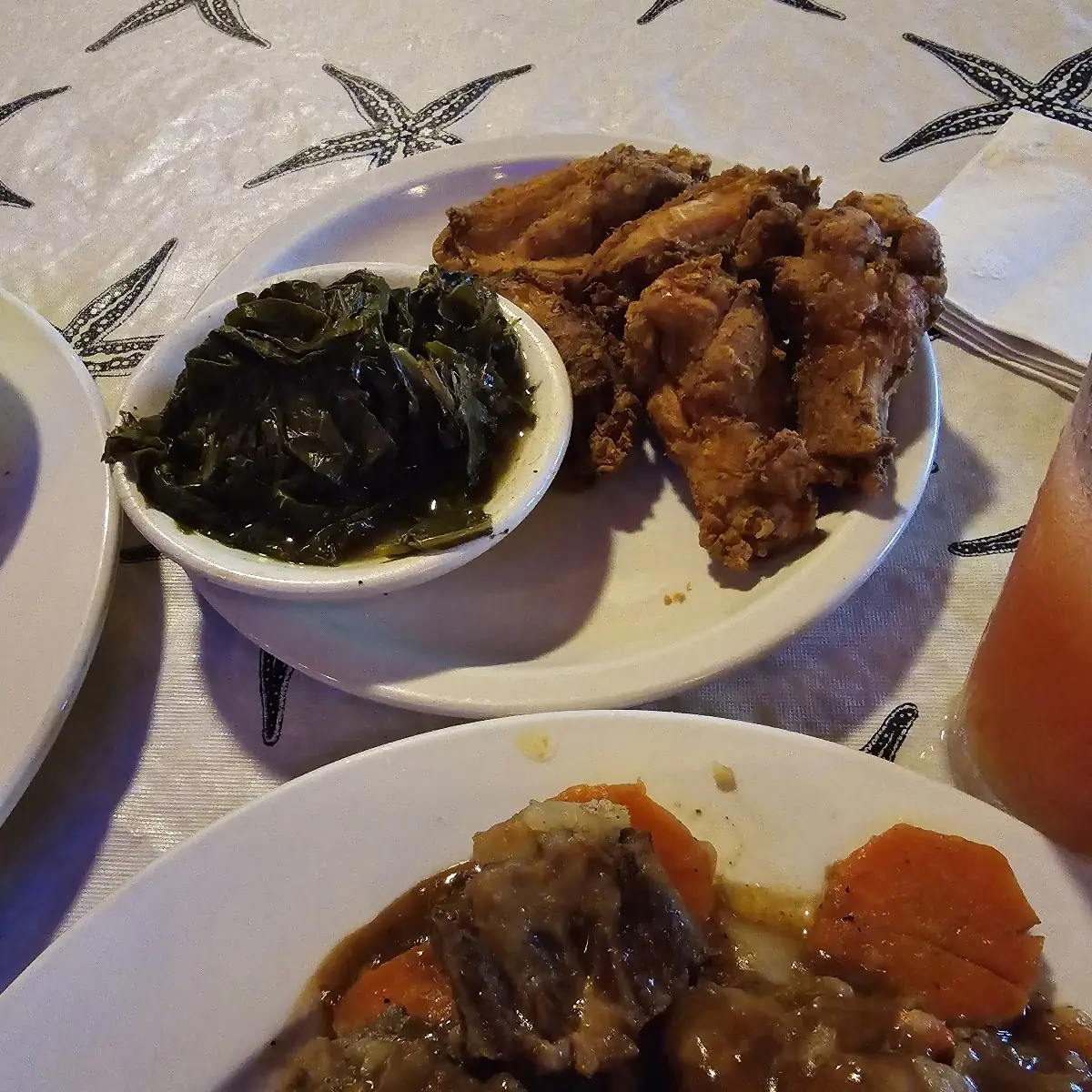 Fried Chicken Wings Greens and Oxtails