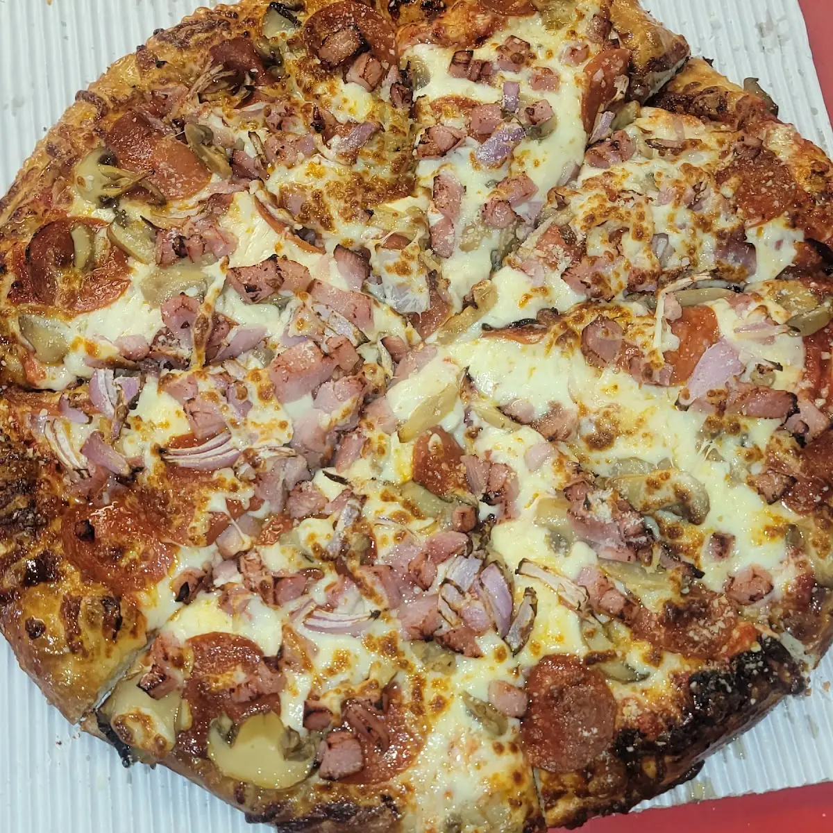 Pepperoni Ham Onion Mushroom Pizza