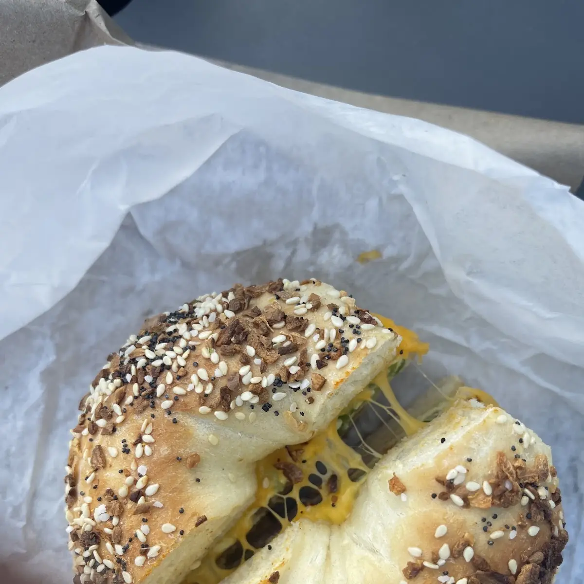 West Coast Breakfast Bagel on Everything Bagel