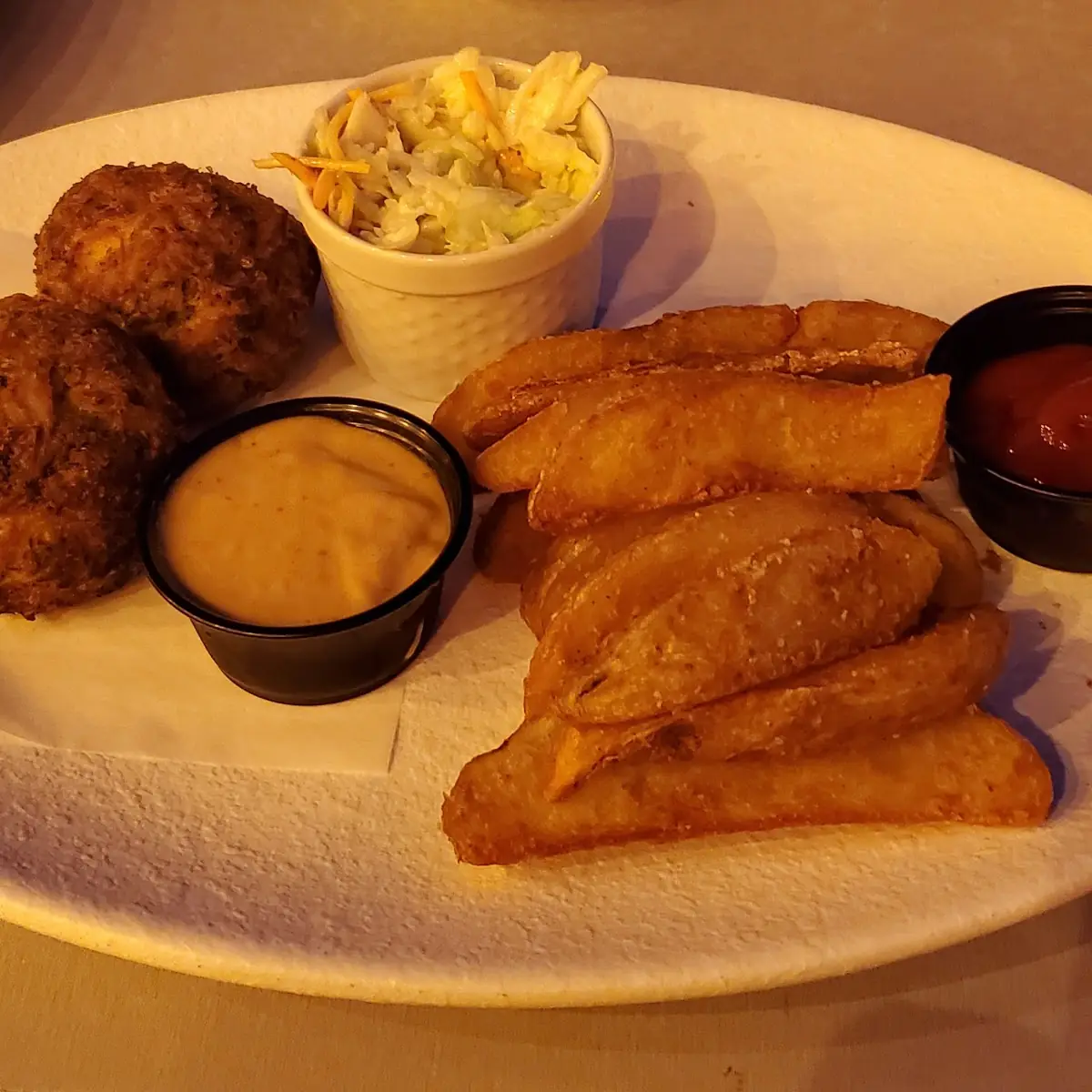 Crab Cakes French Fries Cole Slaw