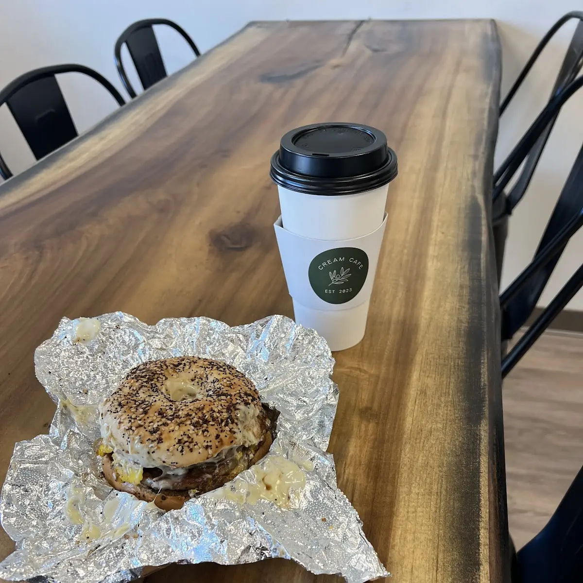 Sausage Egg and Cheese on a Everything Bagel