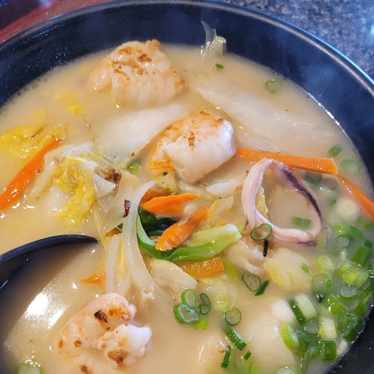 Ramen with Shrimp Scallops and Squid