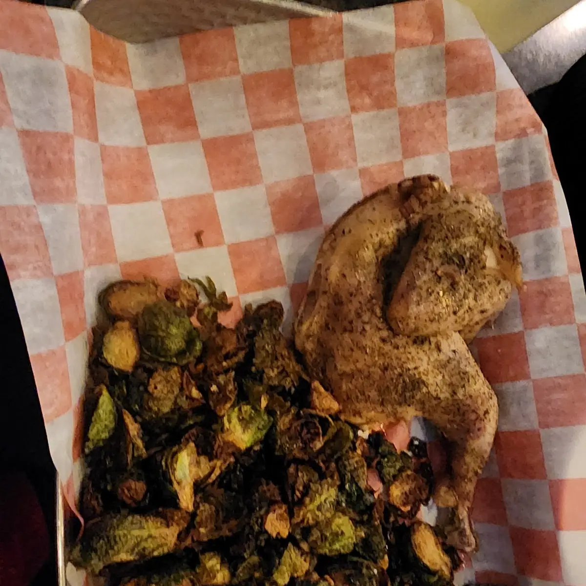 Roasted Chicken Half and Brussels Sprouts