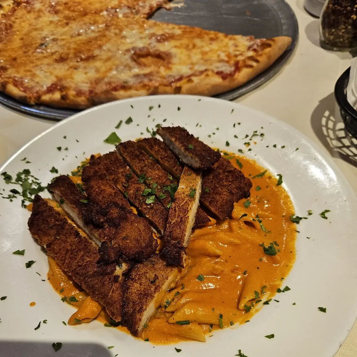 Penne Vodka with Fried Breaded Chicken