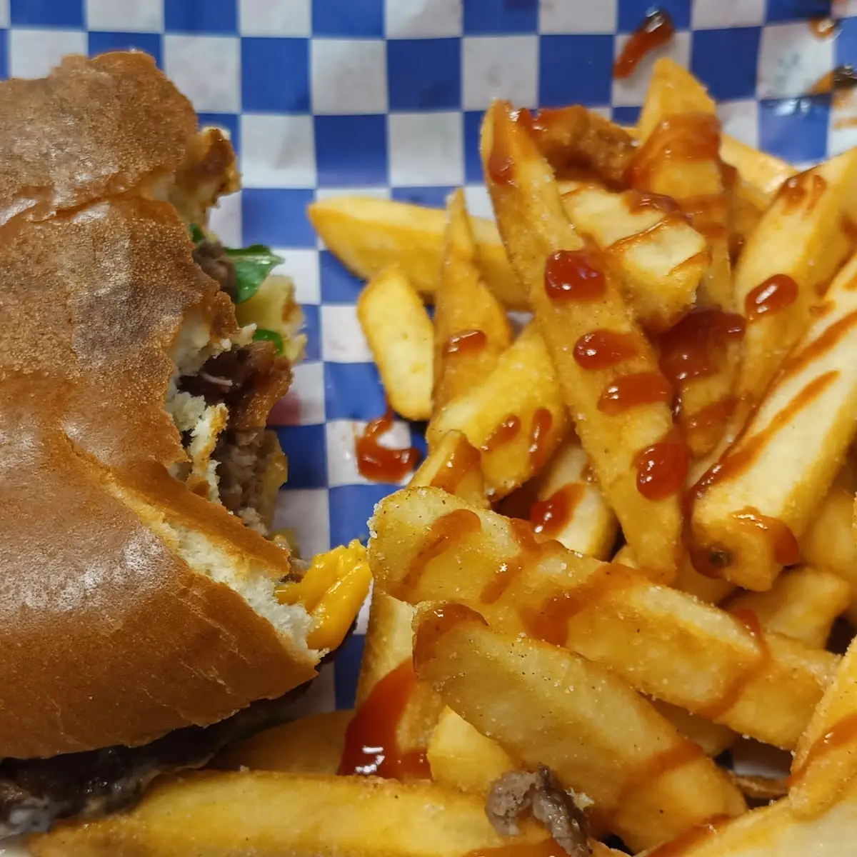 Bacon and Cheese Burger and Fries