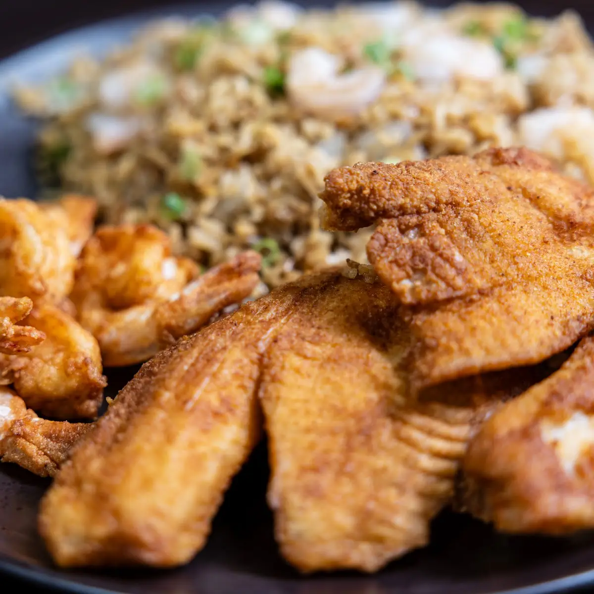 Half Pan Fried Tilapia 8 Pieces & Shrimp Fried Rice