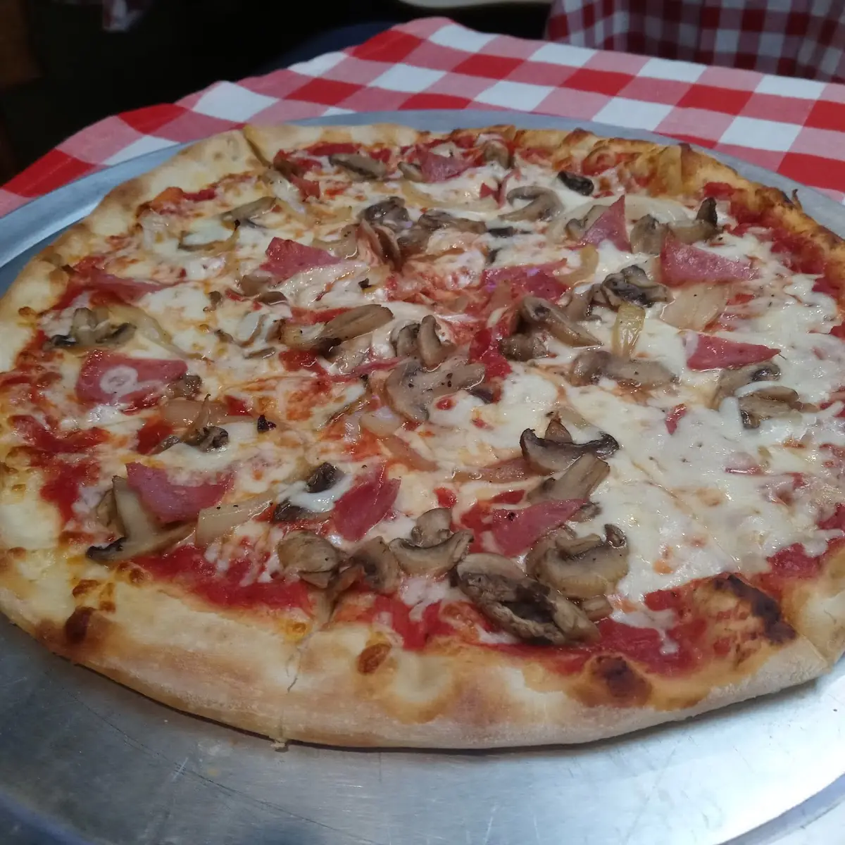 Ham Onion and Mushroom Pizza
