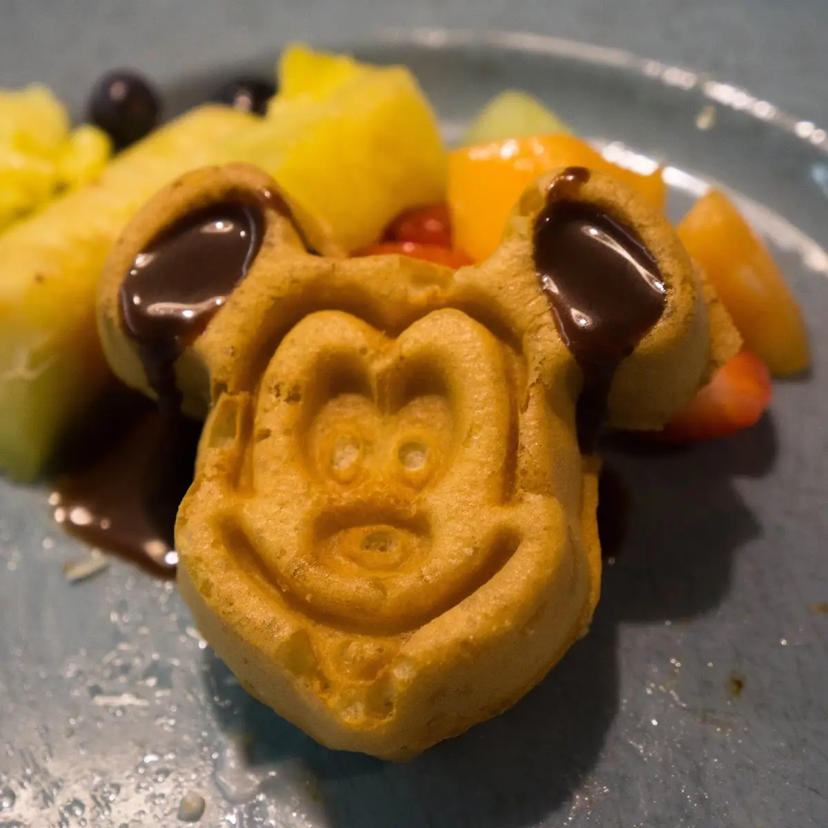 Mickey-Shaped Waffles with Warm Chocolate-Hazelnut Sauce