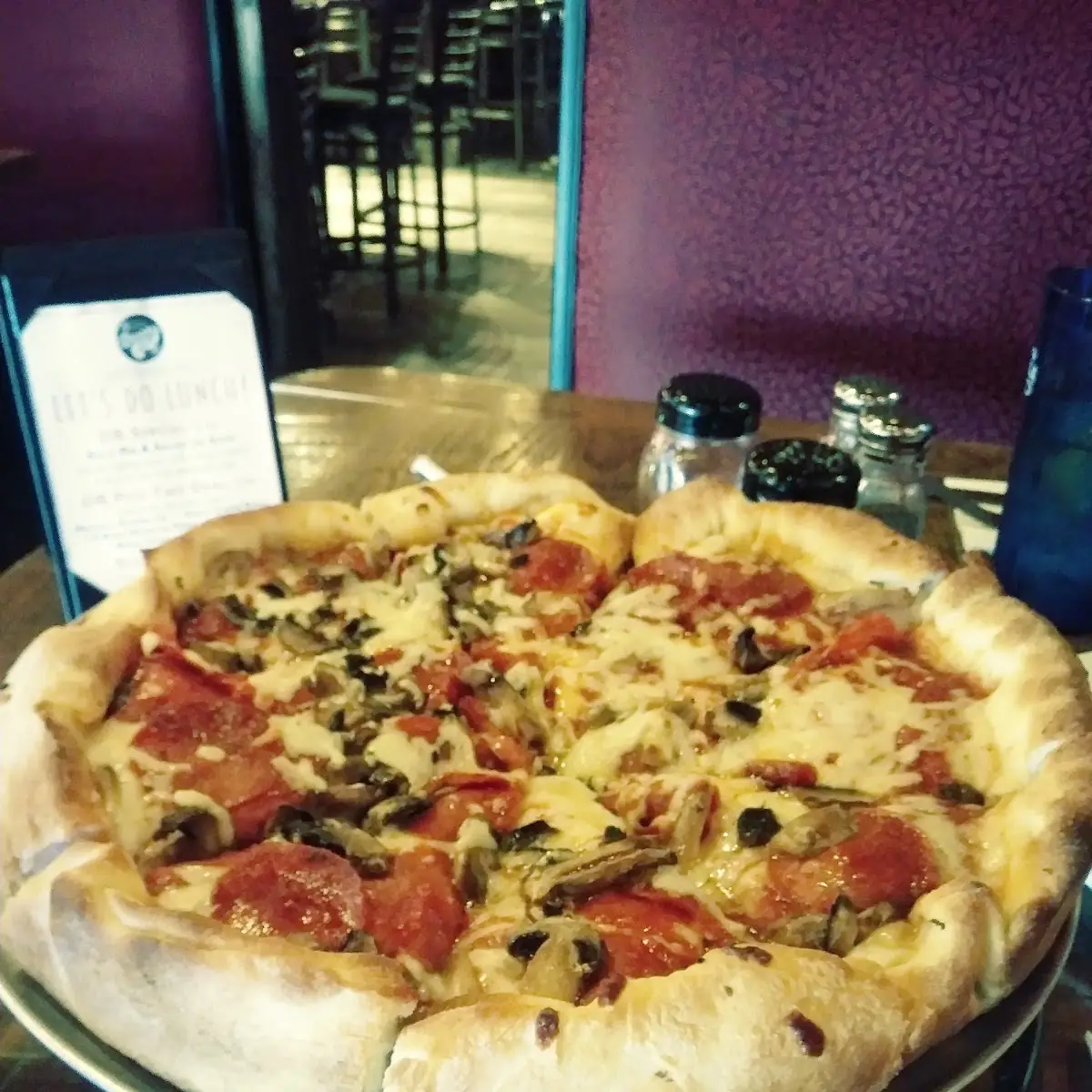 Deep Dish Crust Pepperoni and Mushroom Pizza