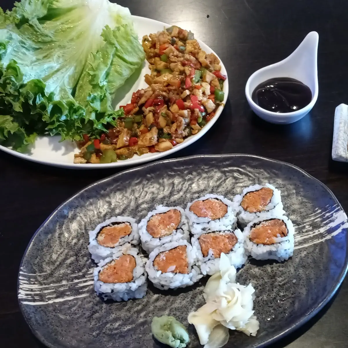 Spicy Tuna Roll and Chicken Lettuce Wrap