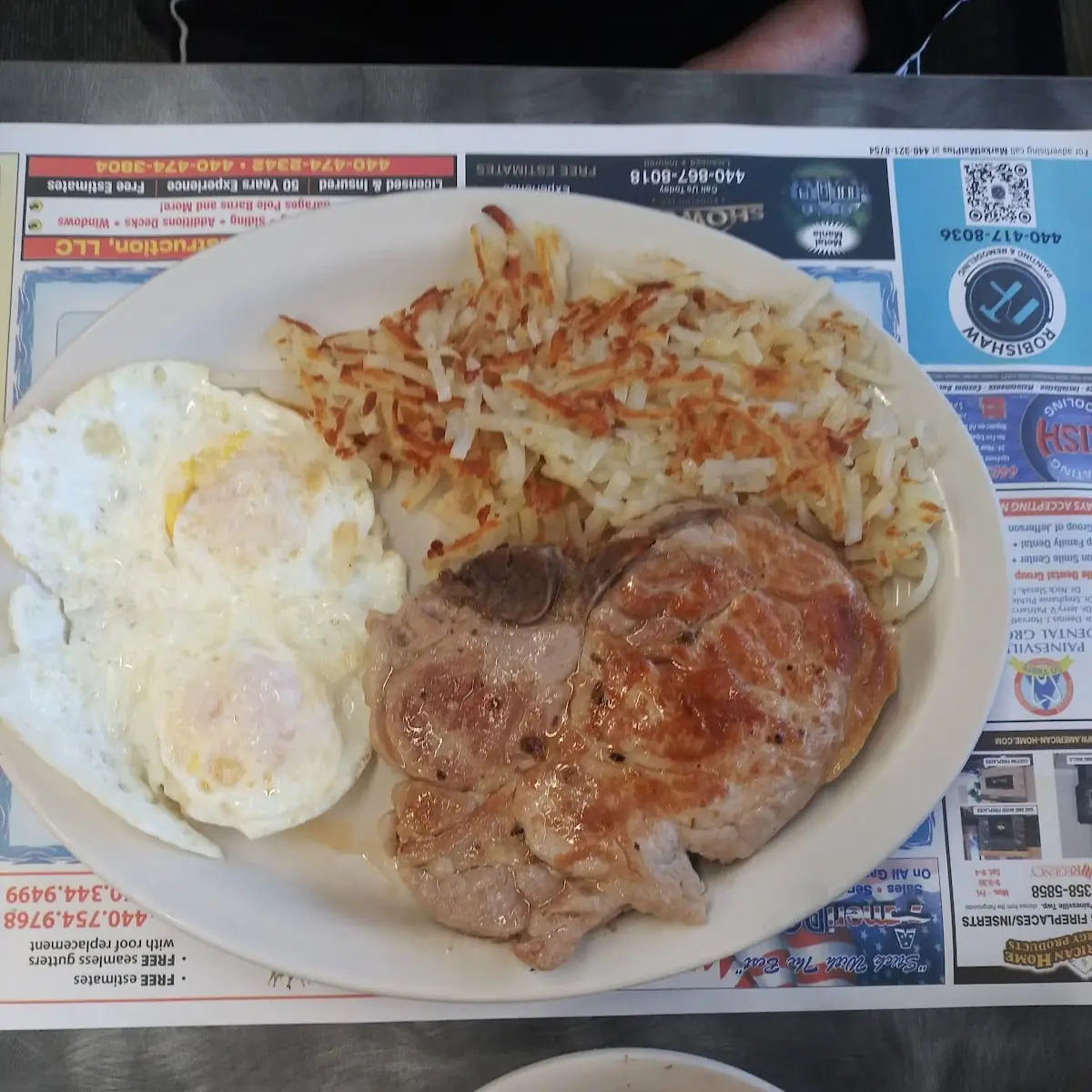 Pork Chops Eggs Hash Brown Toast