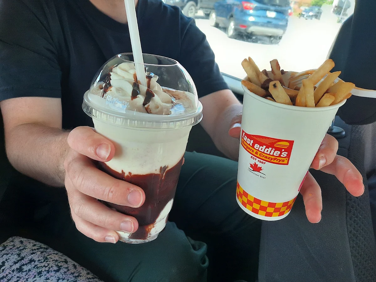 Chocolate Monkey Wildshake and Pickle Fries, Fast Eddie's
