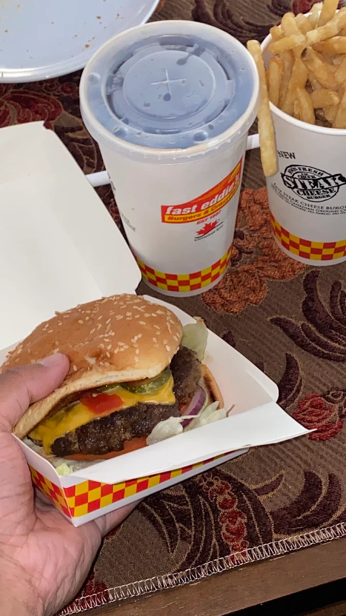 Steak Cheese Burger and Fries, Fast Eddie's