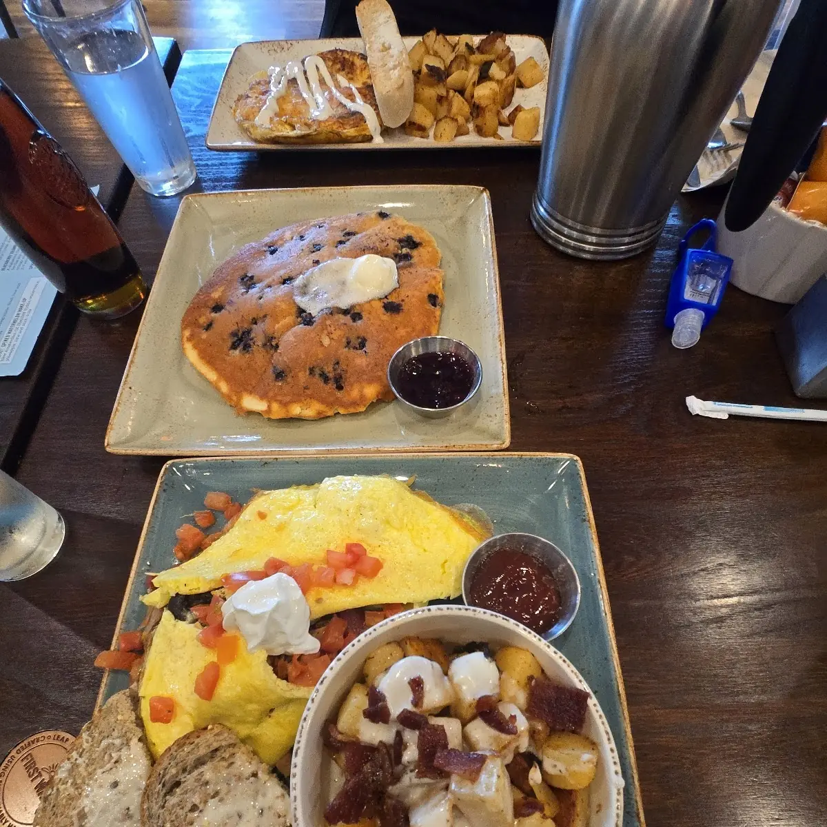 The Works Omelette with Blueberry Pancakes