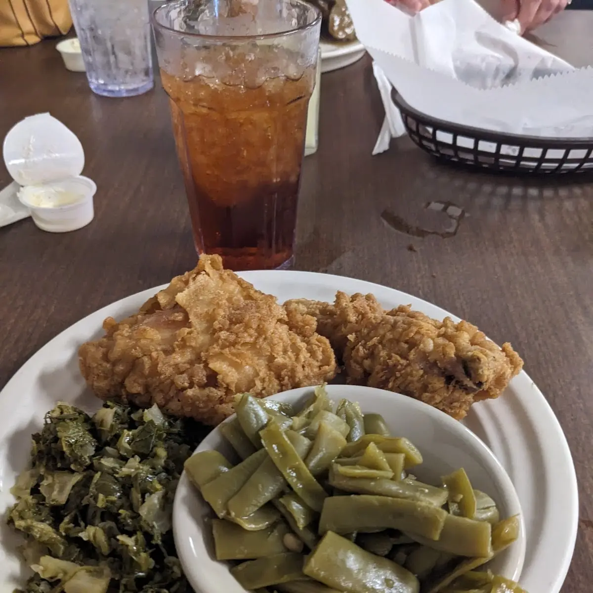 Fried Chicken with Collards and String Beans