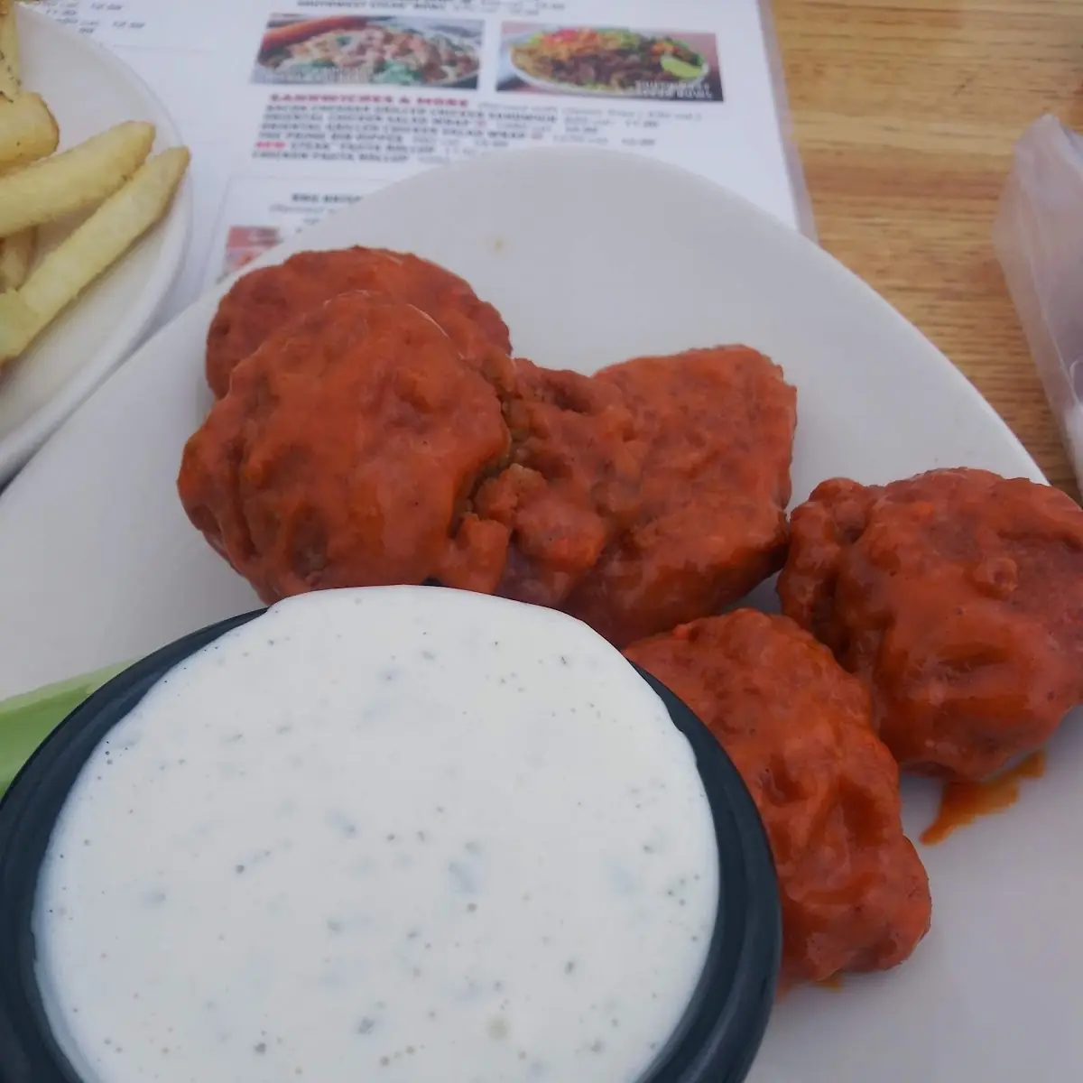 Boneless Chicken Wings and Fries