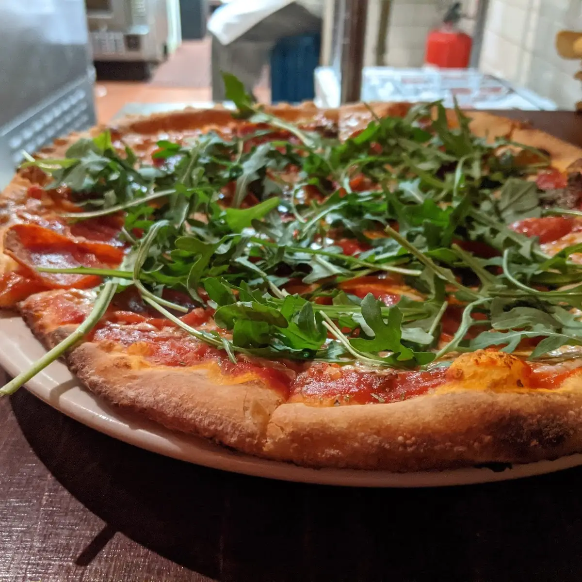 Pepperoni Pizza with Arugula