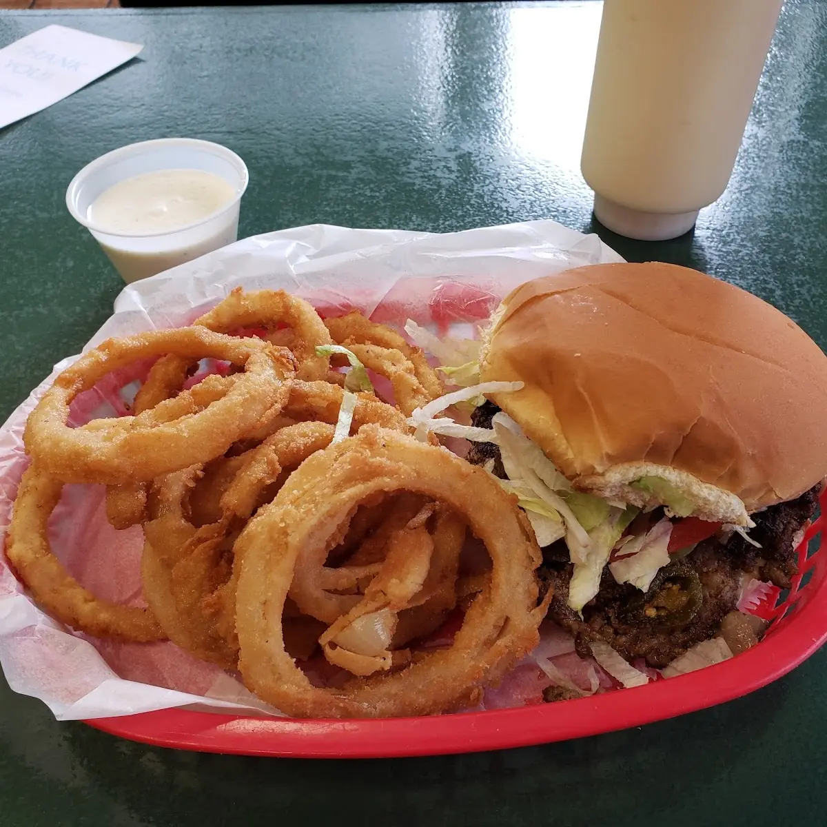 Cheeseburger and Onion Rings