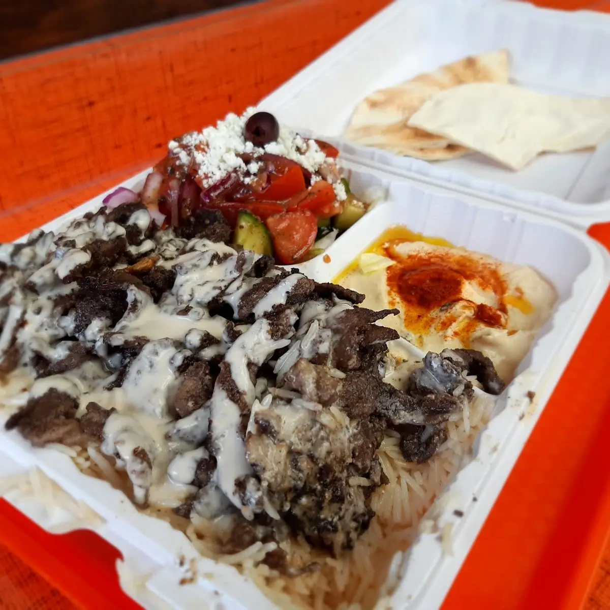 Beef Shawarma Plate, Mashawee Lebanese Grill (Crispy Falafel)