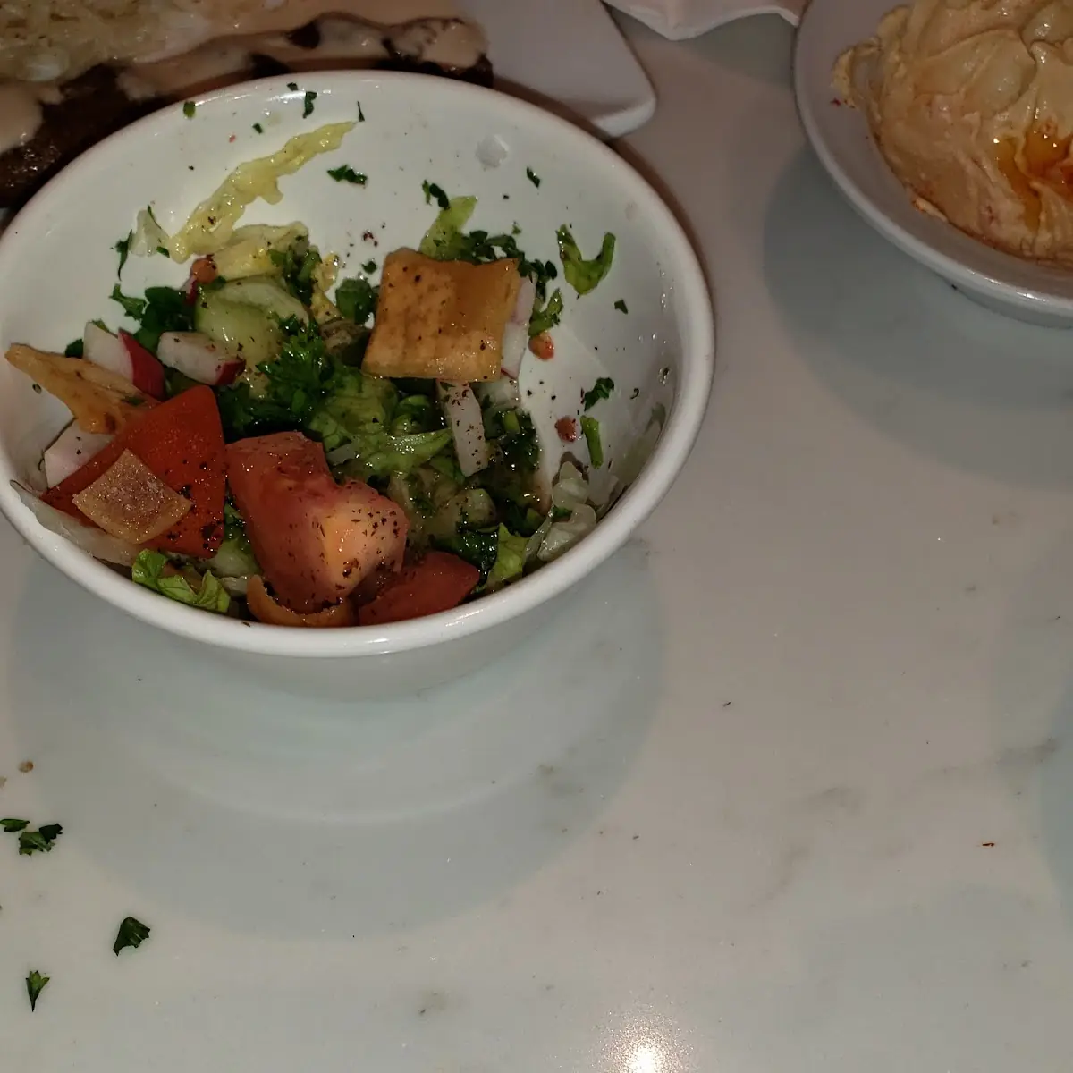 Fattoush Salad, Mashawee Lebanese Grill (Crispy Falafel)
