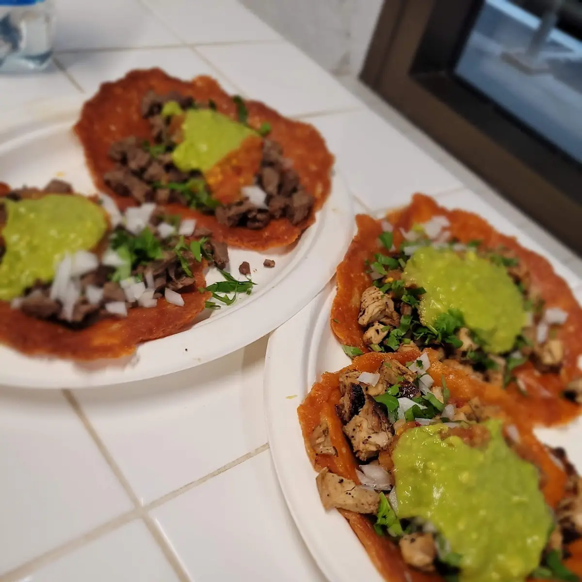 Beef and Chicken Tacos on Cheese Shells