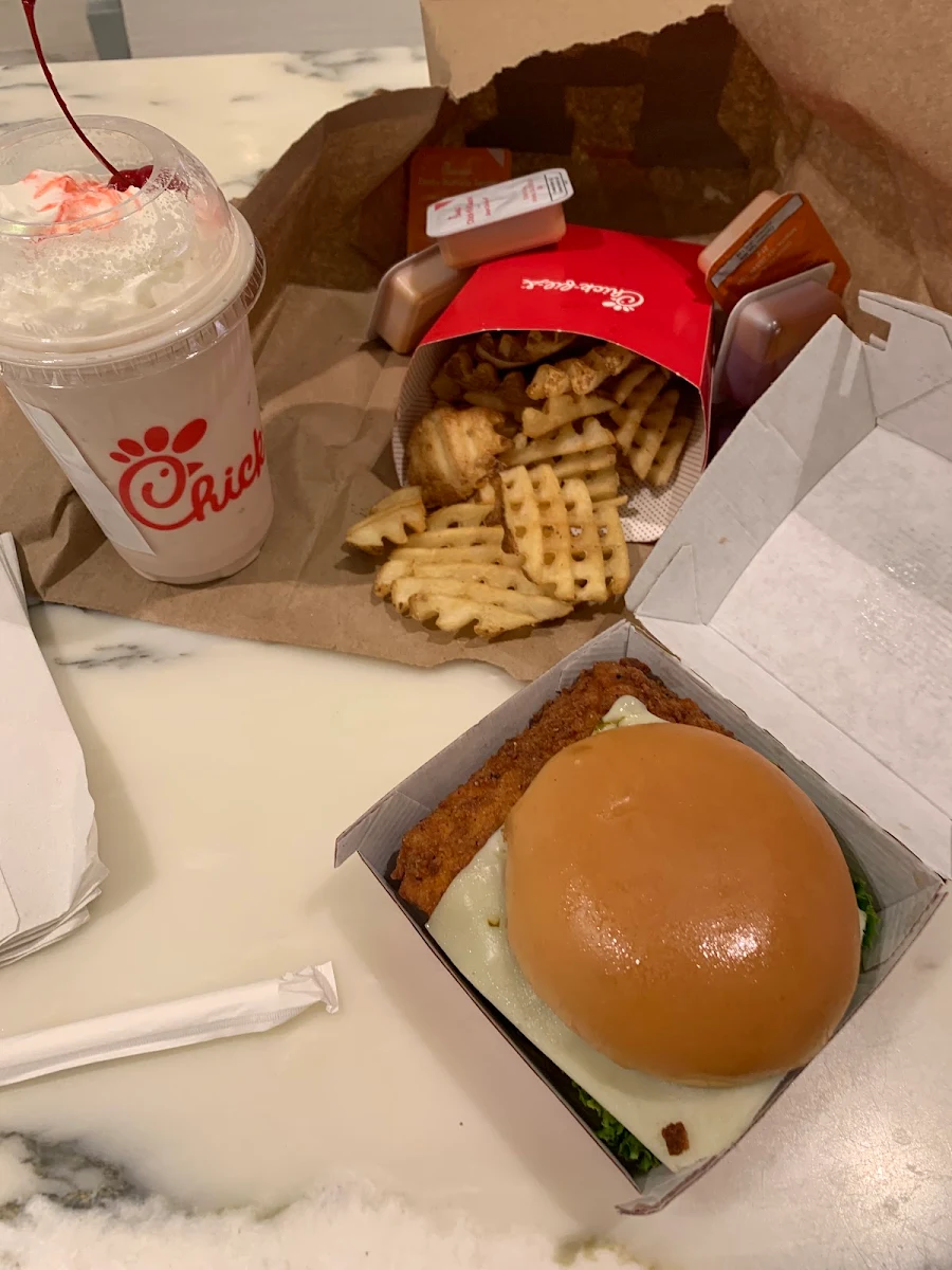 Spicy Chicken Deluxe Burger with Waffle Potato Fries