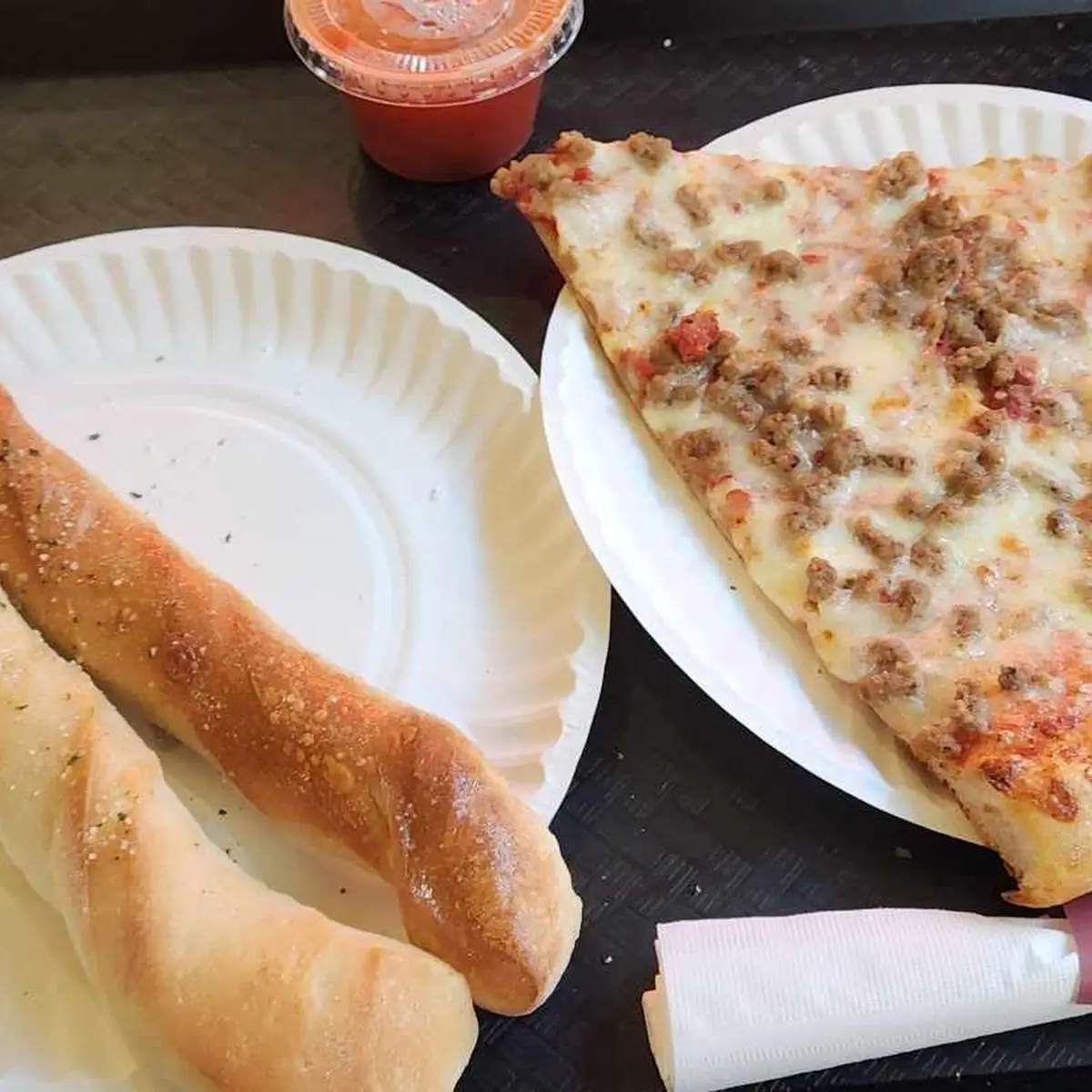 Sausage Pizza and Breadsticks