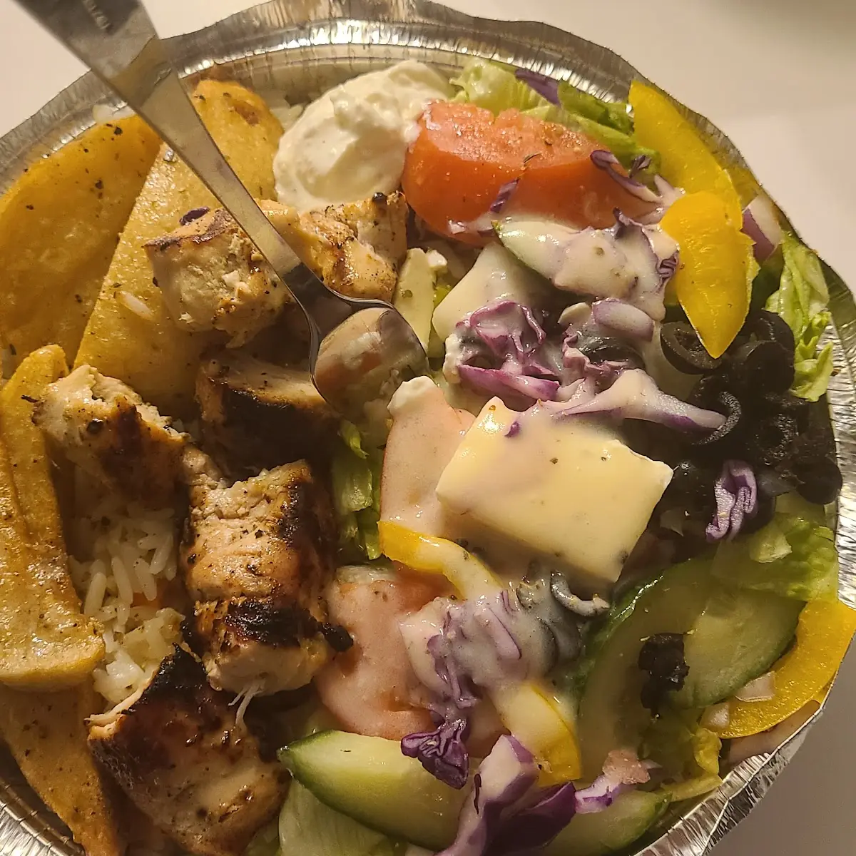 Chichen Brochette with Greek Salad