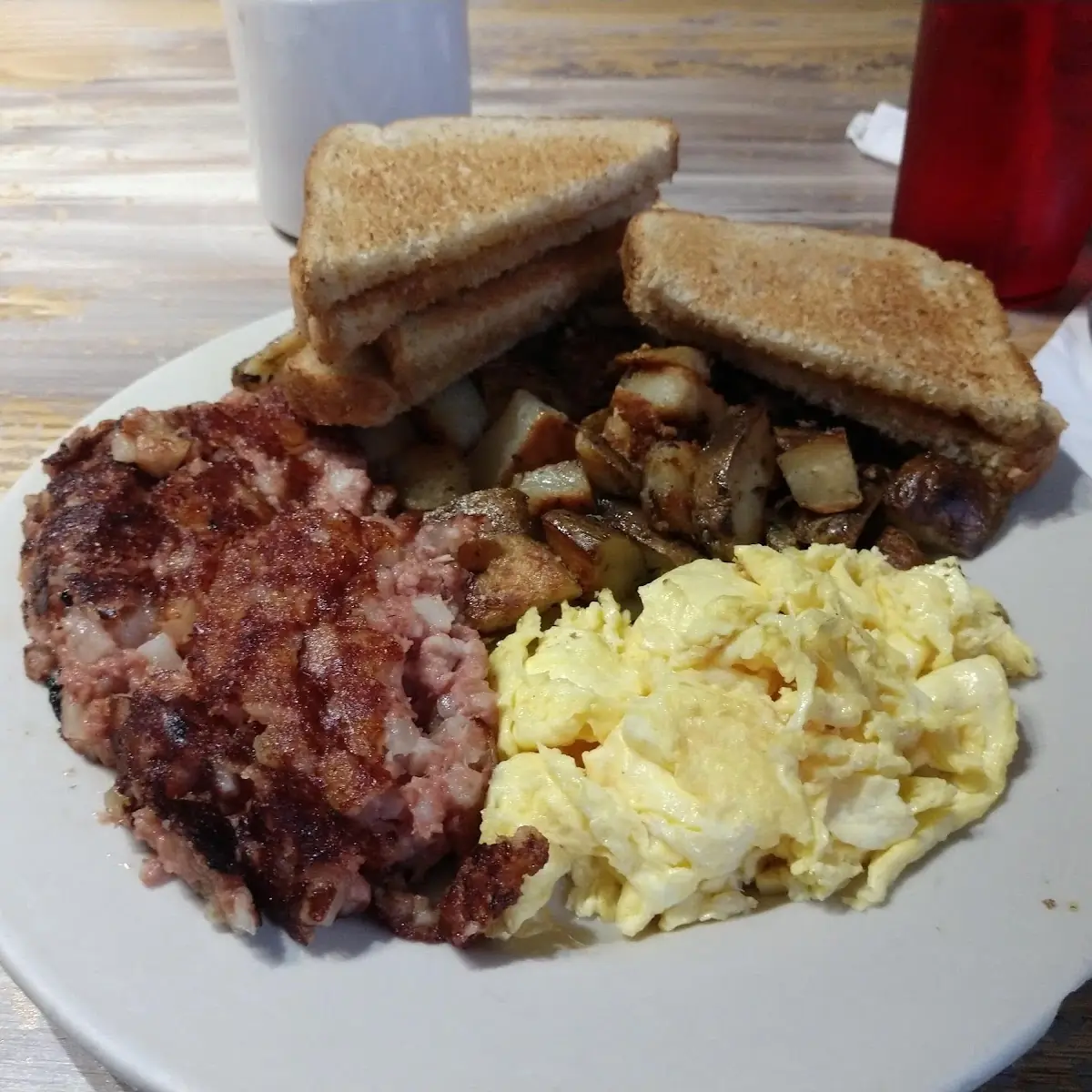 Corned Beef Hash Eggs American Fries and Toast