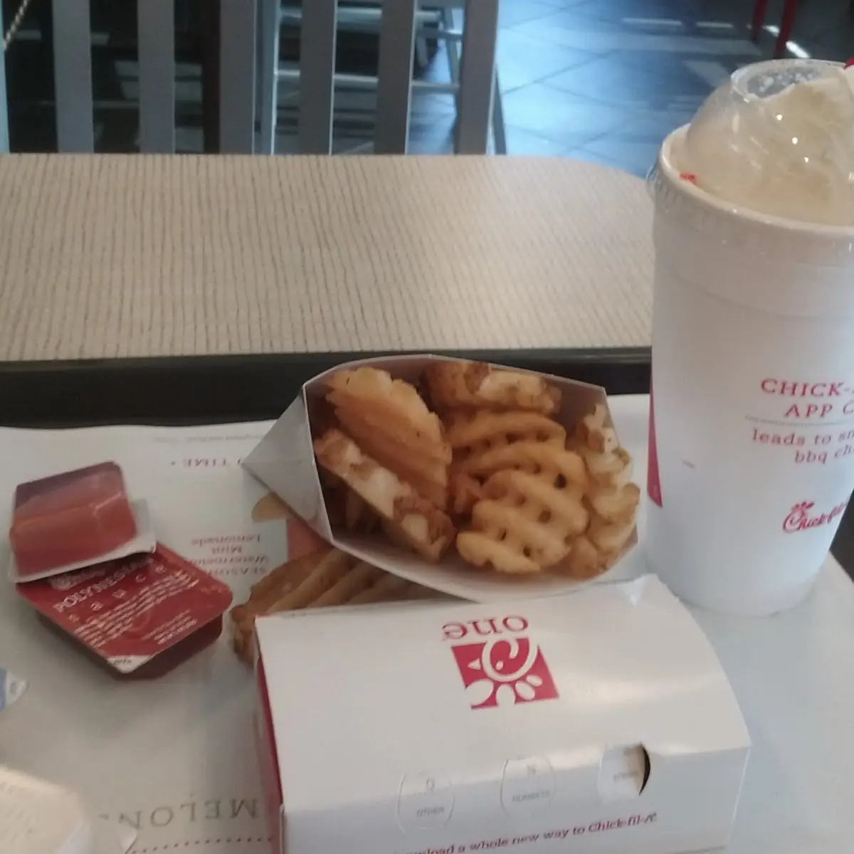 Peach Shake with Criss Cut Fries
