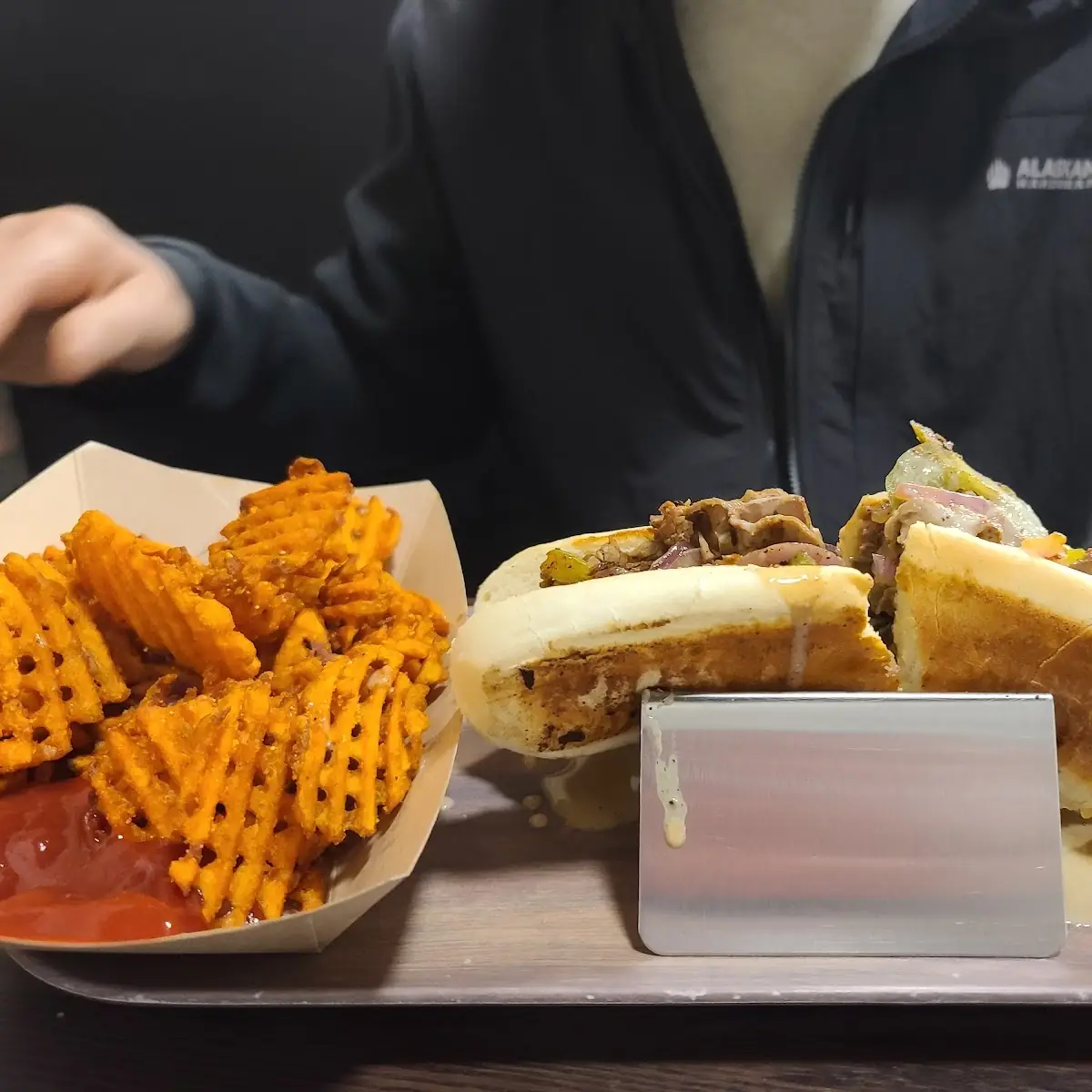 Steak Philly with Sweet Potato Fries