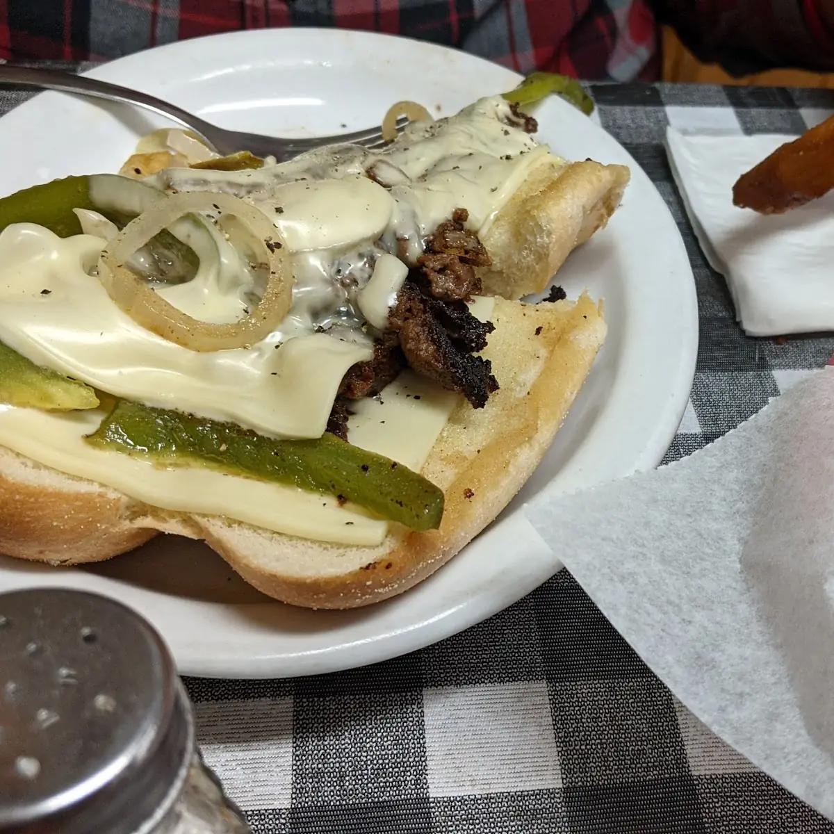 Philly Sandwich and Onion Rings