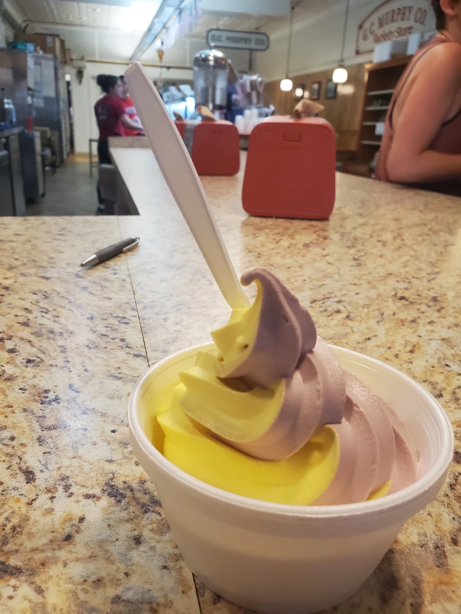 Lemon Soft Serve with Blueberry Yogurt Swirled
