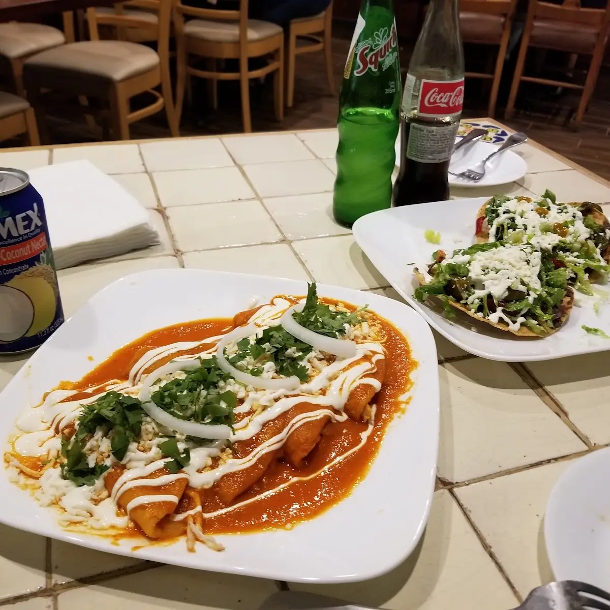 Chicken Enchiladas in Front Tostadas in Back
