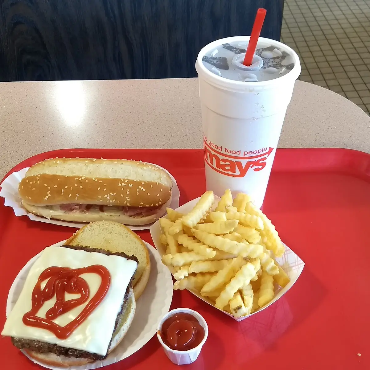 Large Cheeseburger Combo and Hot Ham and Cheese Sandwich