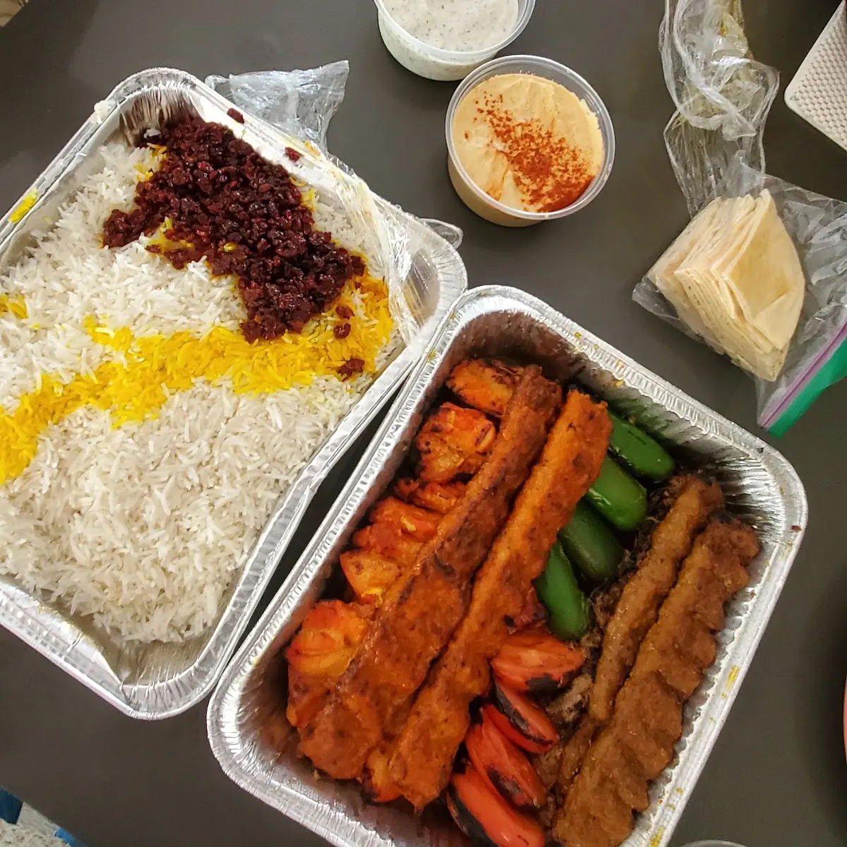 Chicken and Beef Kabab and Some Rice