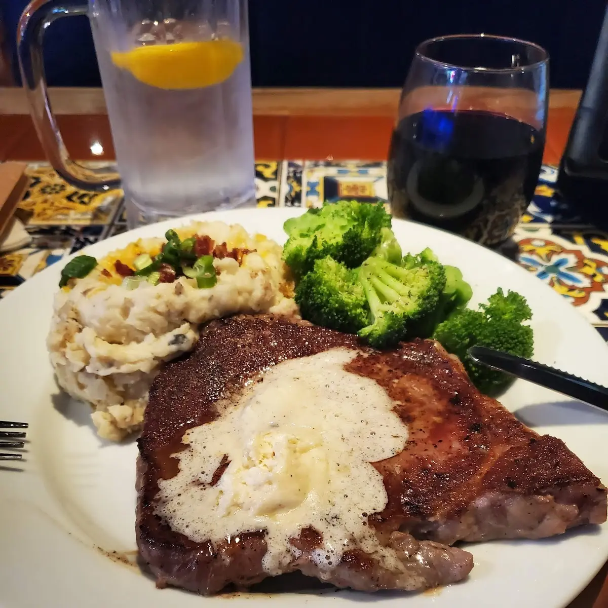 Ribeye Steak Loaded Mashed Potatoes and Broccoli