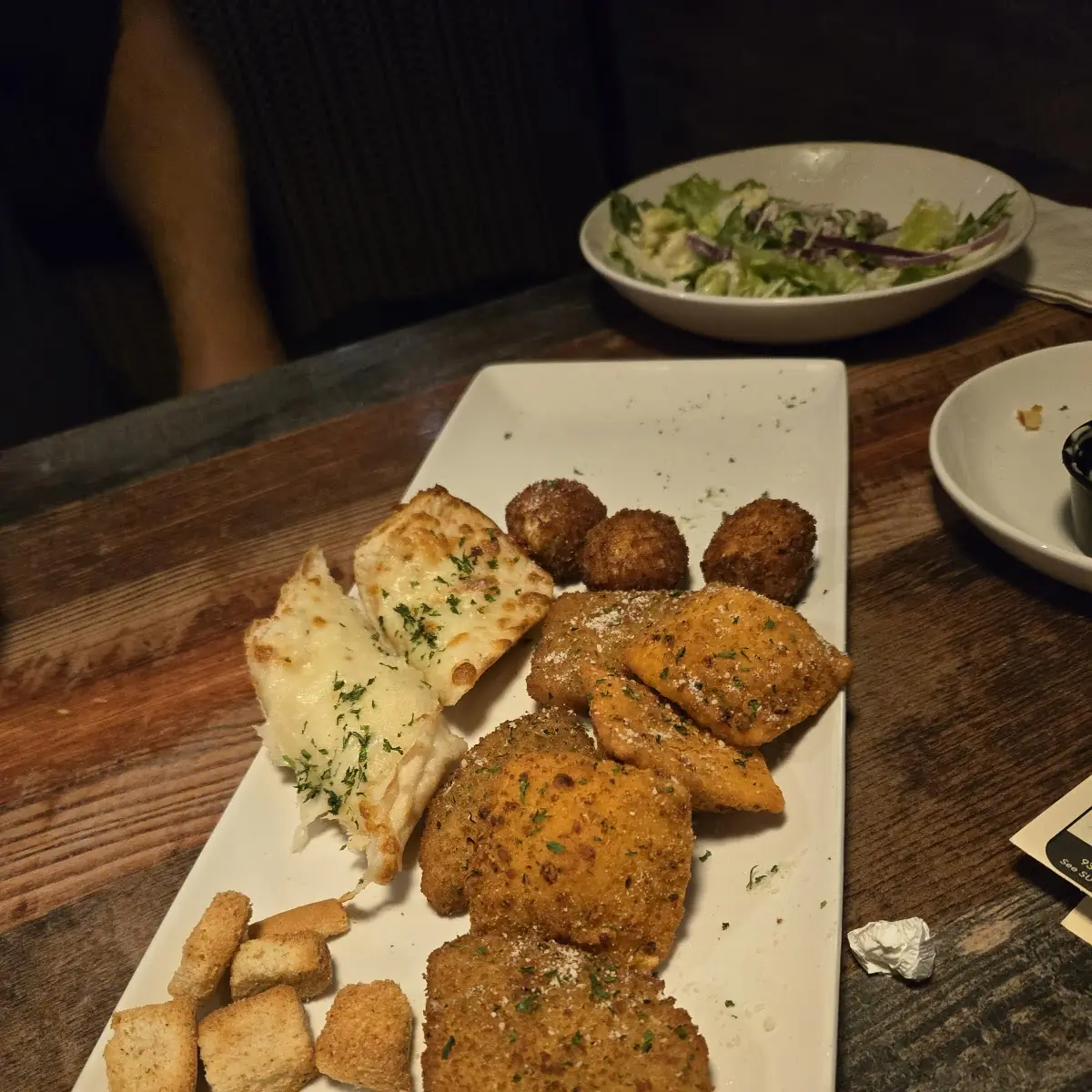Fried Ravioli Garlic Cheese Bread Cream Cheese Shrimp Balls and Fried Mozzarella