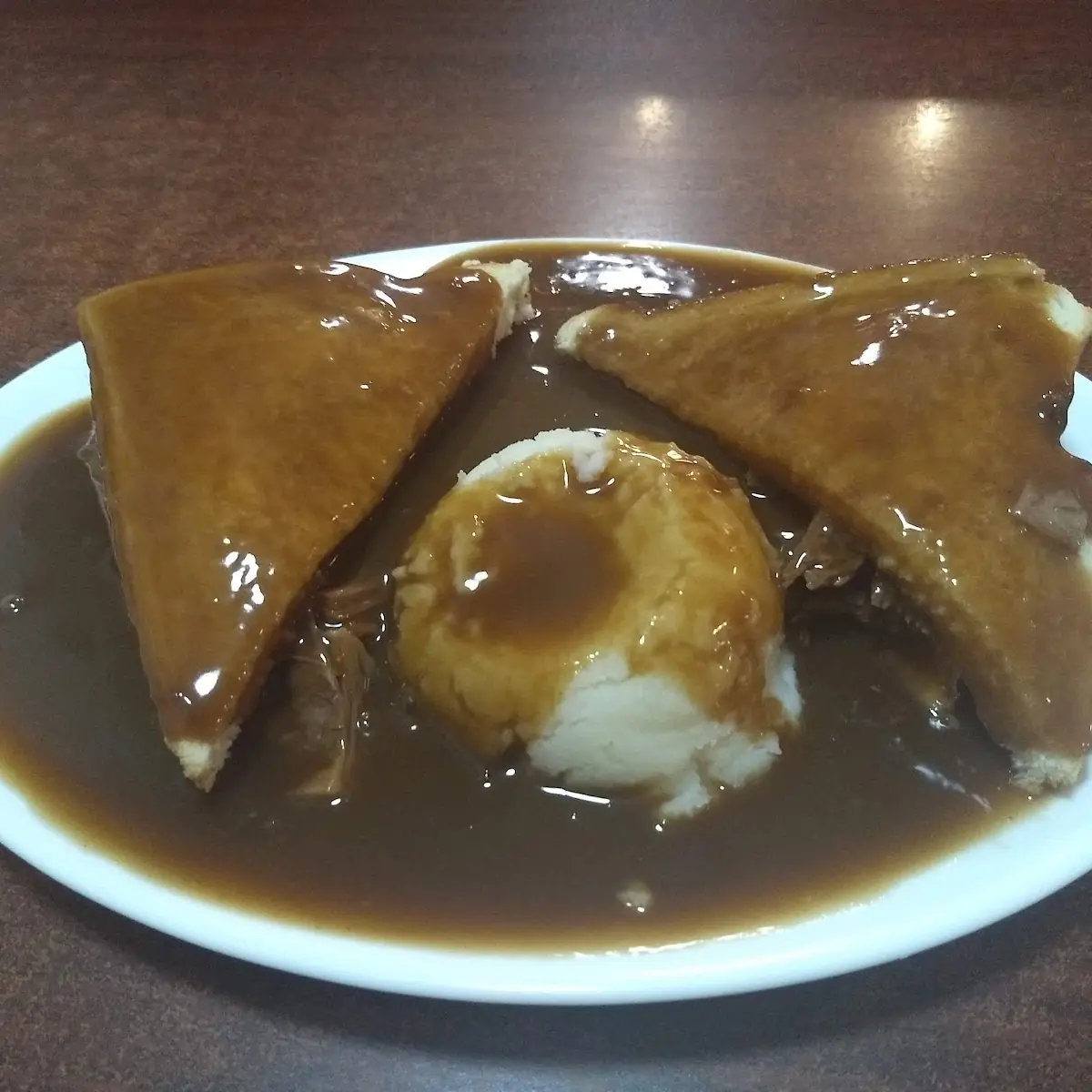 Hot Roast Beef Sandwich with Mashed Potatoes and Gravy