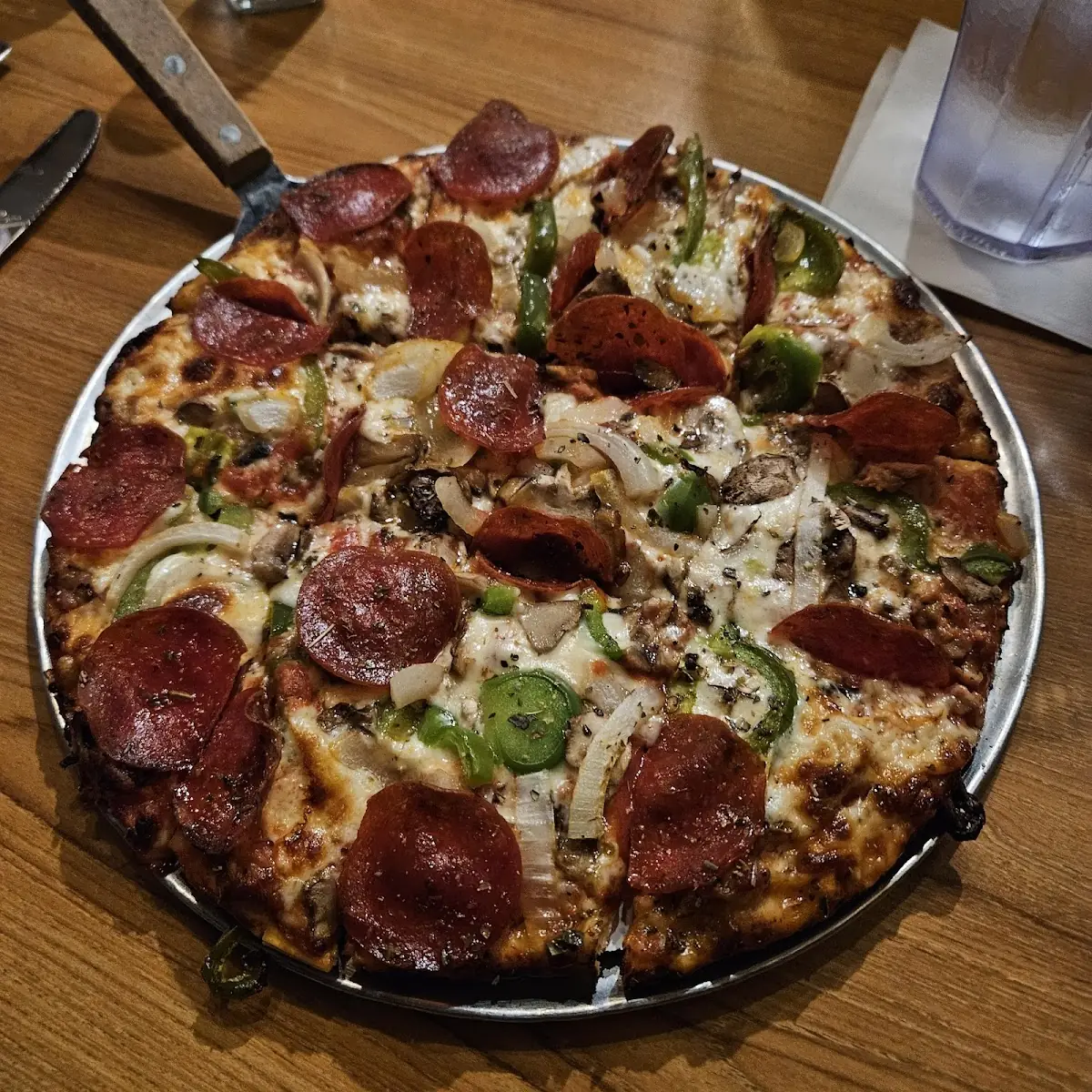 Chicago Style Thin Crust Pepperoni Sausage Pizza