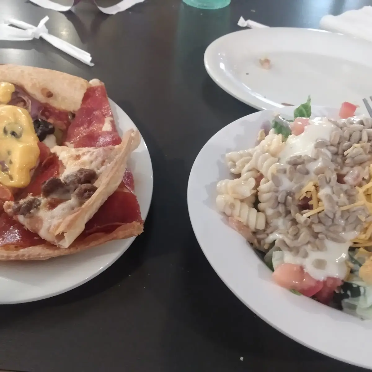 Pizza w Cheese Sauce and Salad