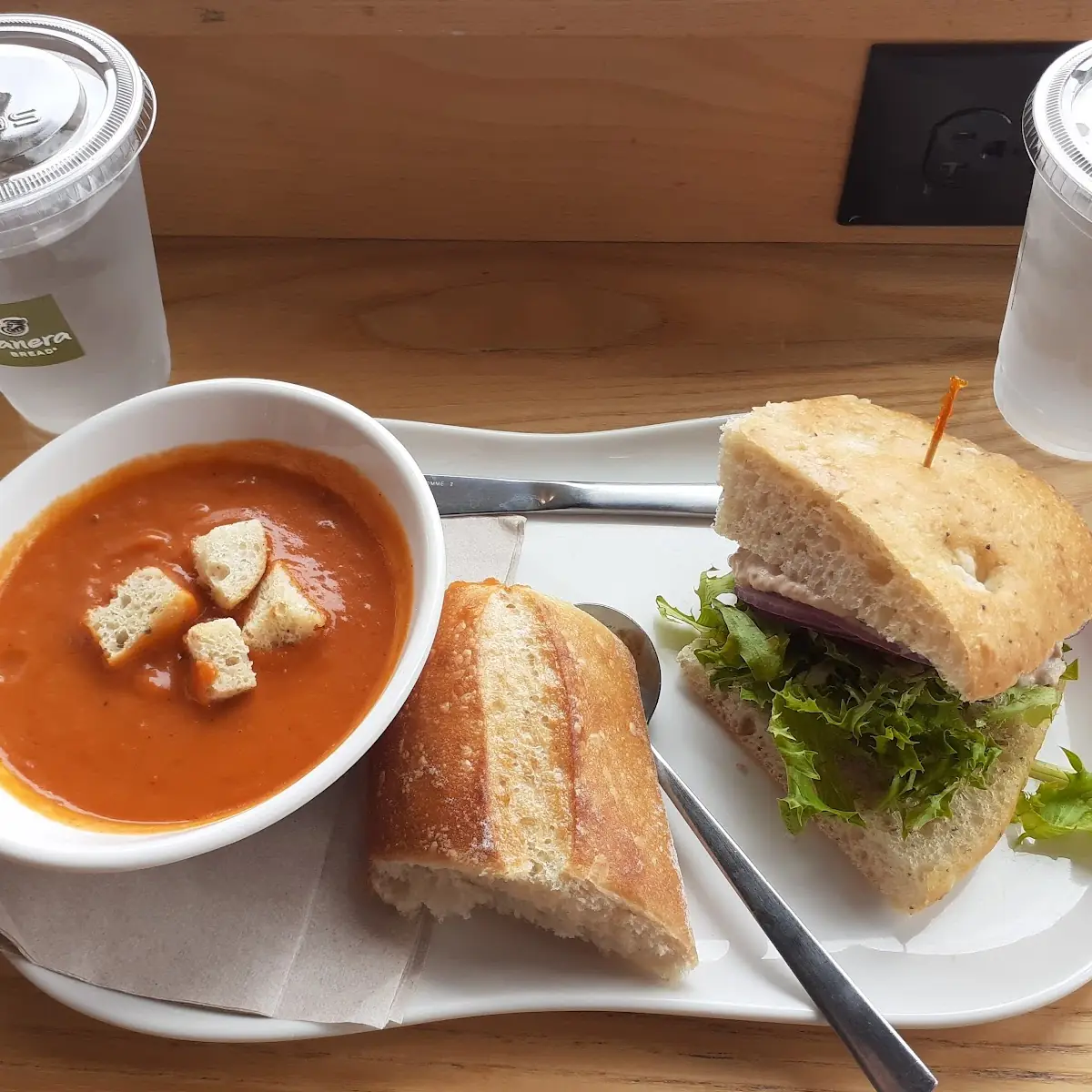 Half a Tuna Sandwich with Tomato Soup
